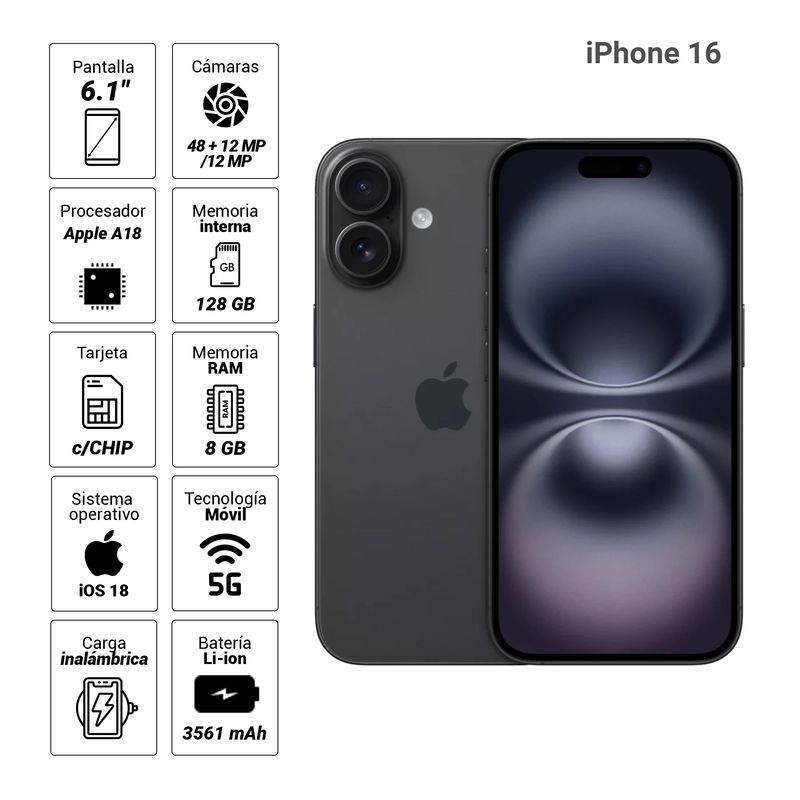 iPhone 16 5G 128GB negro