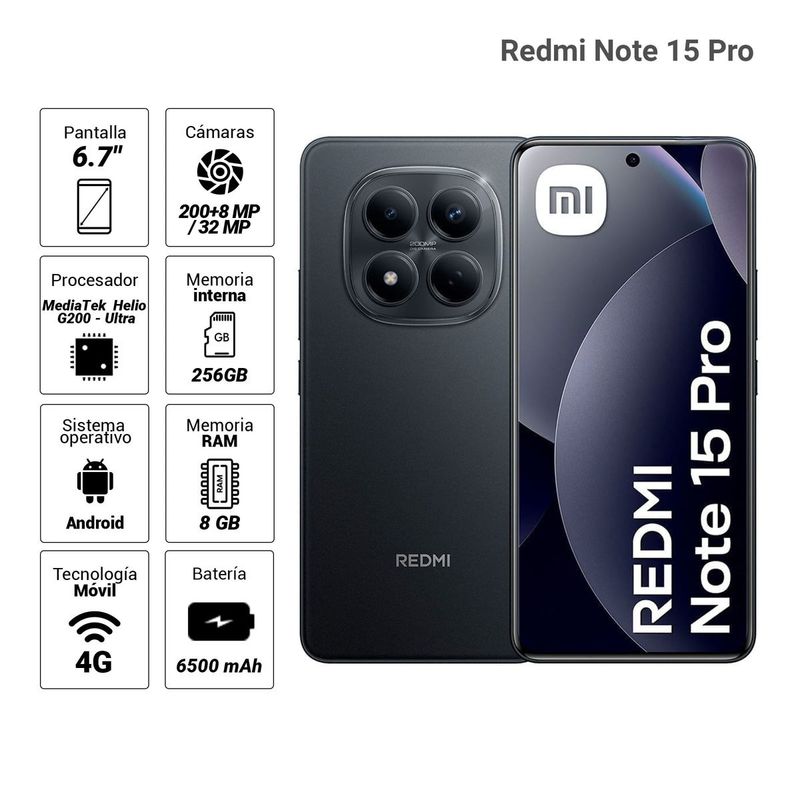 Celular Xiaomi Redmi Note 15 Pro 4G 256GB negro