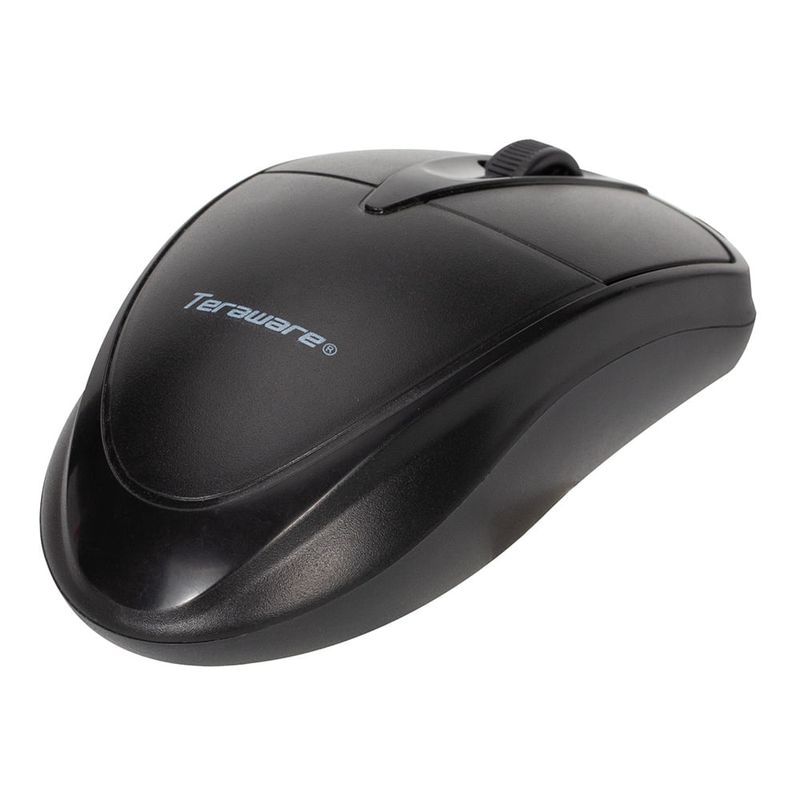 Mouse alámbrico Coolbox Teraware MO-048 sensor 1000DPI negro dorsal oblicuo fondo blanco