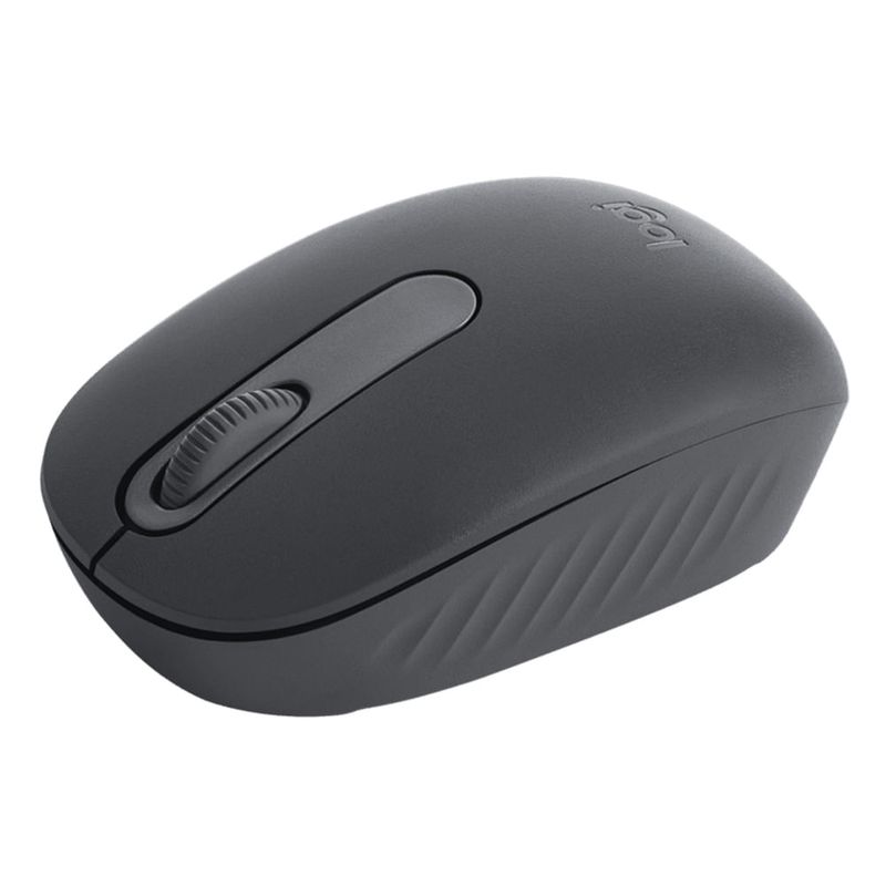 Mouse inalámbrico Logitech M196 ambidiestro compacto color grafito vista frontal oblicua fondo blanco