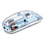 Mouse inalámbrico Coolbox Teraware TERAMOUSEBLUE Bluetooth azul recargable vista inferior compartimento interno y componentes