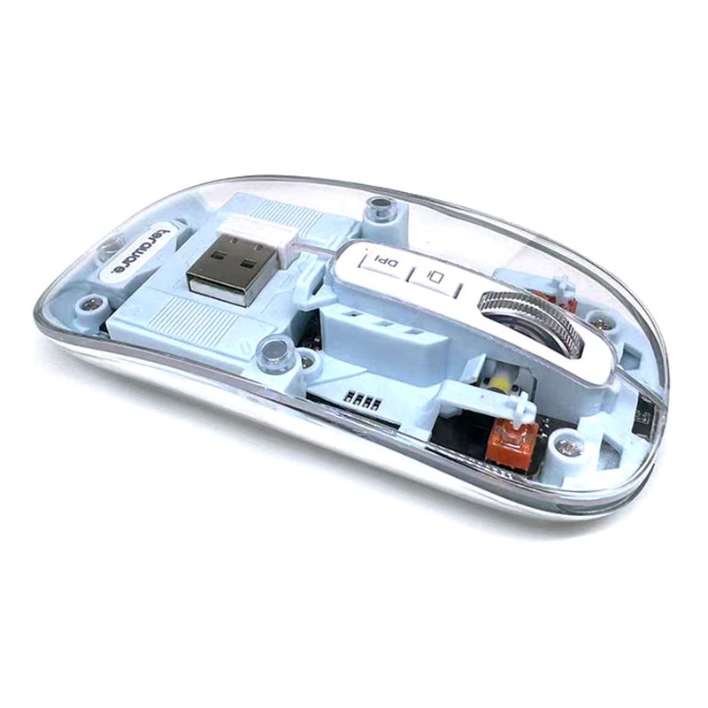 Mouse inalámbrico Coolbox Teraware TERAMOUSEBLUE Bluetooth azul recargable vista lateral inferior componentes internos visibles