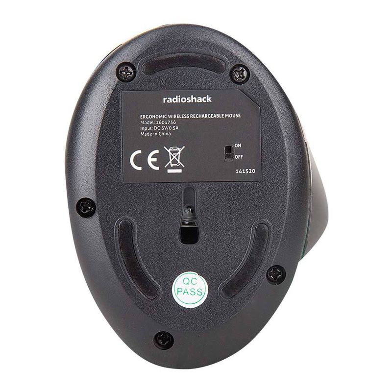 Mouse inalámbrico vertical Radioshack receptor USB 1000 DPI 5 botones negro Dorsal