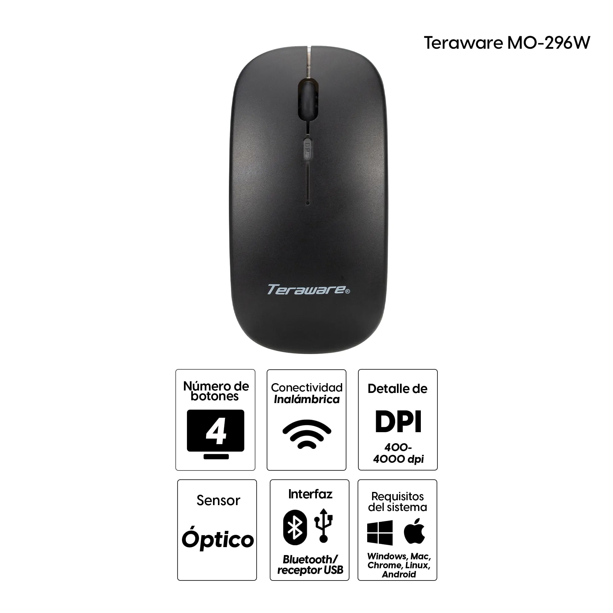 Mouse Coolbox MO-296W inalámbrico 1600 dpi bluetooth - Coolbox