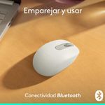 Mouse inalámbrico Logitech M196 Bluetooth 1000 dpi blanco vista en uso control fluido y portátil