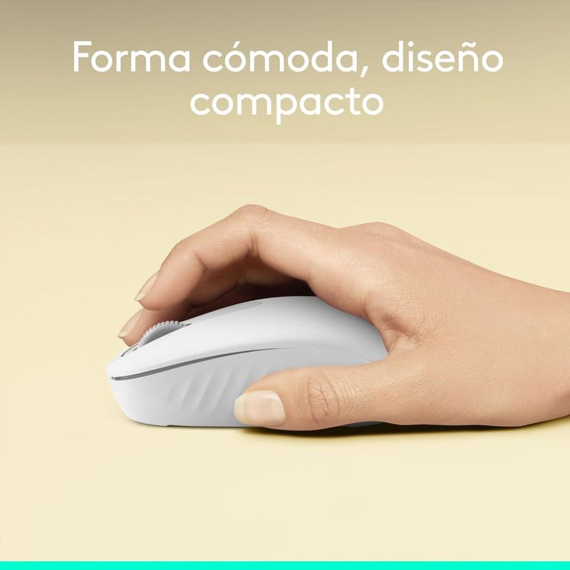 Mouse inalámbrico Logitech M196 Bluetooth 1000 dpi blanco vista en uso forma cómoda y diseño compacto