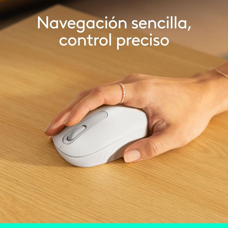 Mouse inalámbrico Logitech M196 Bluetooth 1000 dpi blanco vista en uso navegación sencilla y control preciso