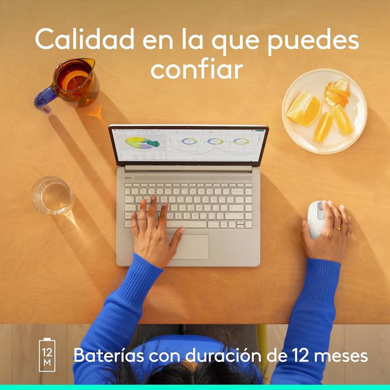 Mouse inalámbrico Logitech M196 Bluetooth 1000 dpi blanco vista en uso calidad y confiabilidad para trabajo diario