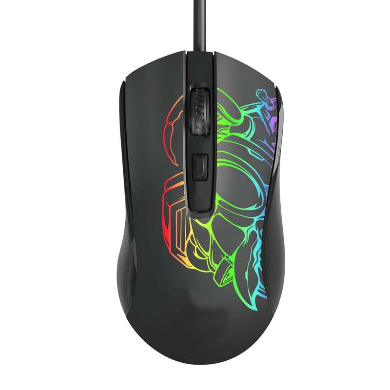 Mouse alámbrico Coolbox Teraware ergonómico negro con iluminación RGB 1600 DPI frontal fondo blanco