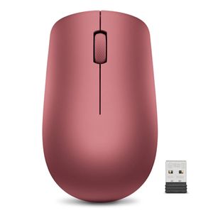 Mouse inalámbrico Lenovo 530 óptico, 1200 DPI, 3 botones, compacto y liviano, receptor USB 2.0, ideal para oficina, rojo