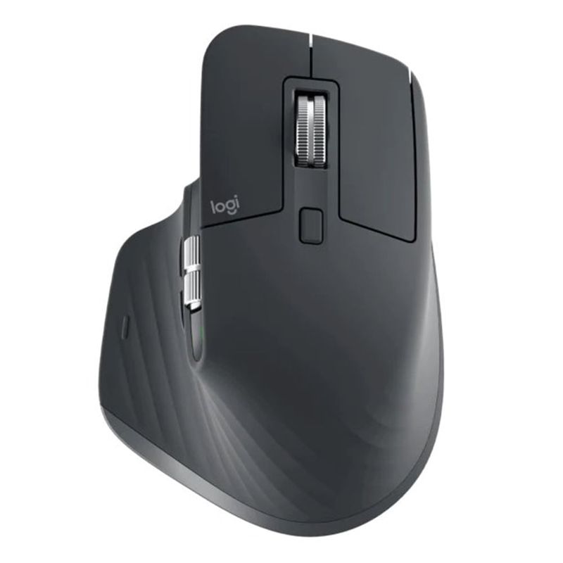 Mouse inalámbrico Logitech MX Master 3S Bluetooth 8000 dpi negro vista frontal diseño ergonómico y rueda MagSpeed