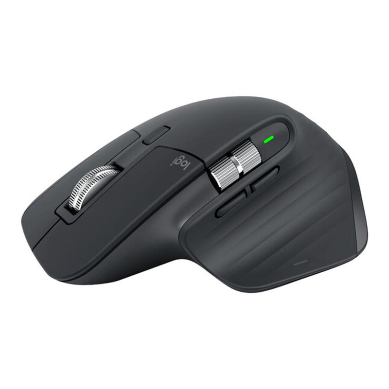 Mouse inalámbrico Logitech MX Master 3S Bluetooth 8000 dpi negro vista perspectiva lateral diseño ergonómico con apoyo para pulgar