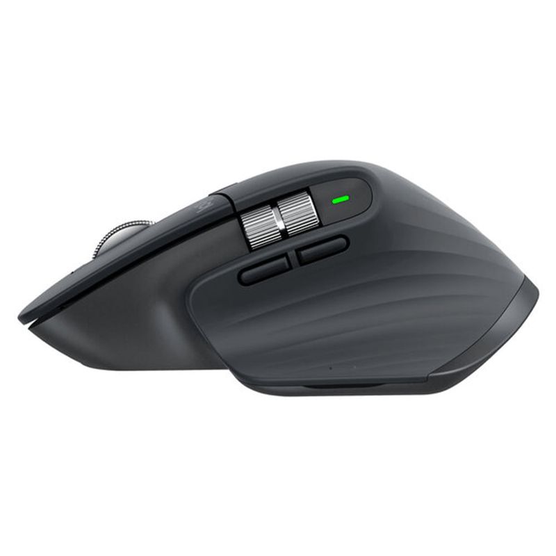 Mouse inalámbrico Logitech MX Master 3S Bluetooth 8000 dpi negro vista lateral botones programables y apoyo ergonómico para pulgar