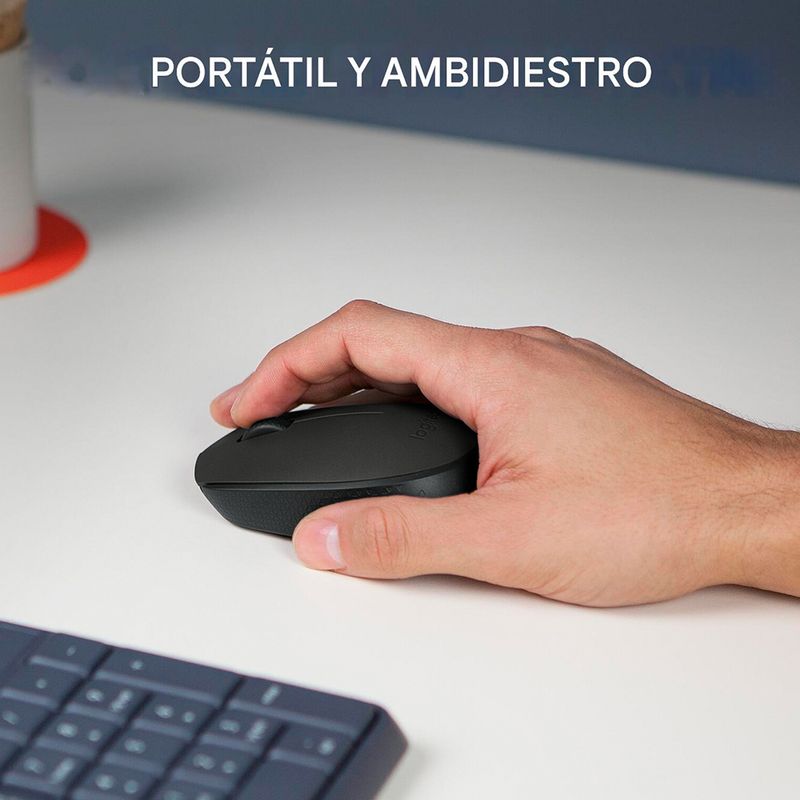 Mouse inalámbrico Logitech M170 1000DPI negro dorsal oblicuo oficina