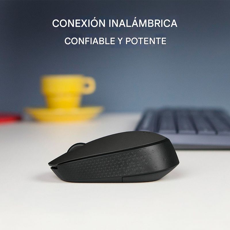 Mouse inalámbrico Logitech M170 conexión inalámbrica negro lateral oficina