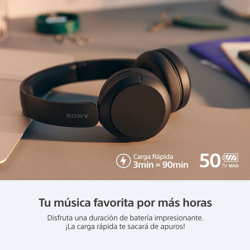 Audífonos Bluetooth on ear Sony WH-CH520 almohadillas acolchadas beige vista perspectiva tres cuartos