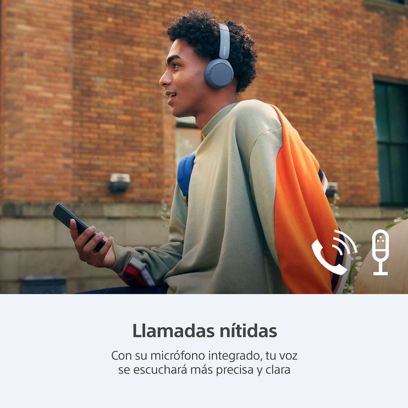 Audífonos Bluetooth on ear Sony WH-CH520 almohadillas acolchadas beige vista en uso conectividad inalámbrica