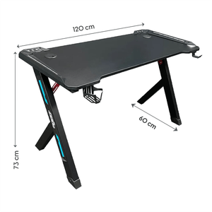 Mesa gamer Coolbox T4G GD07 con luces RGB, portavasos y soporte para audífonos, 120x 60 cm, acero, negra