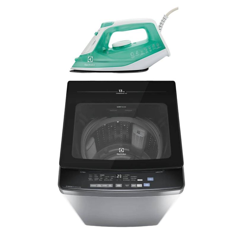 Combo Lavadora Electrolux 13kg Silent Inverter Silver + Plancha SIE70