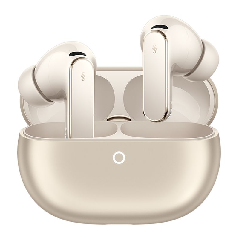 Audífonos bluetooth True Wireless Huawei FreeBuds Pro 5 resistencia al agua arena vista frontal estuche de carga abierto con audífonos