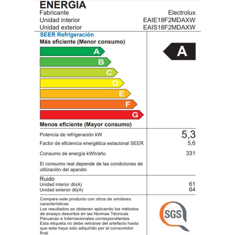 Aire acondicionado Electrolux EAIX18F2MDAXW