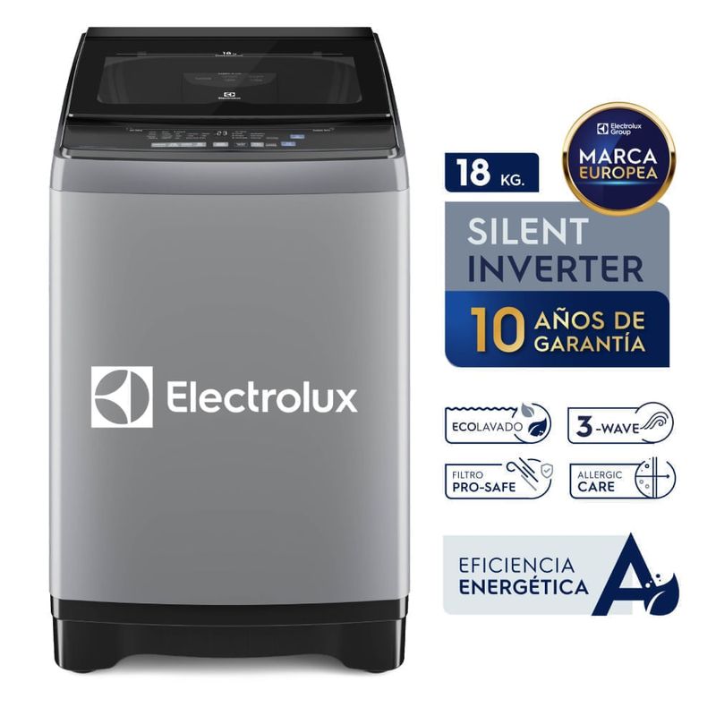 Lavadora Electrolux 18kg Inverter Gris + Vaporizador