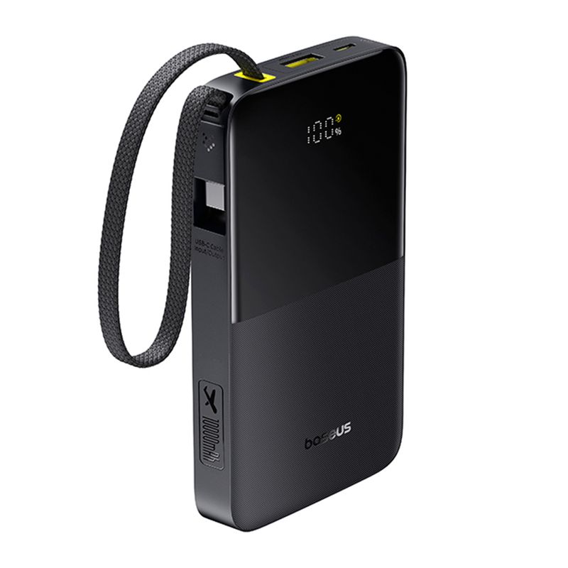 Batería externa Baseus Bipow 2 Pro 10000 mAh Negro Frontal-oblicuo con cable integrado