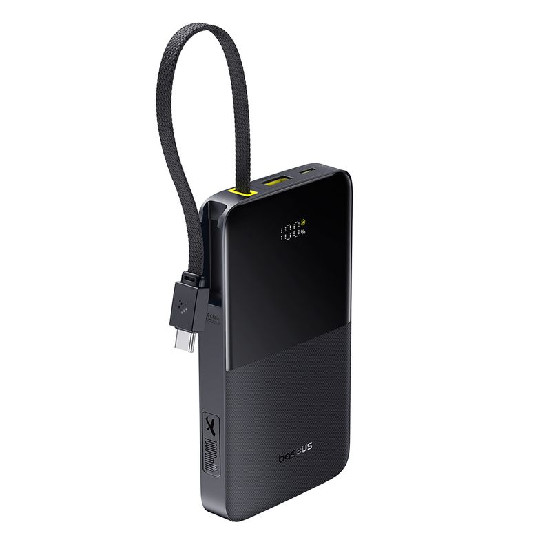 Batería externa Baseus Bipow 2 Pro 10000 mAh Negro Frontal-oblicuo con cable integrado