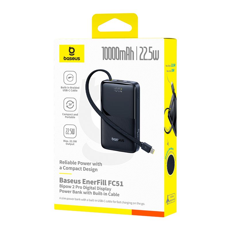 Batería externa Baseus Bipow 2 Pro 10000 mAh Negro Especificaciones empaque original del producto