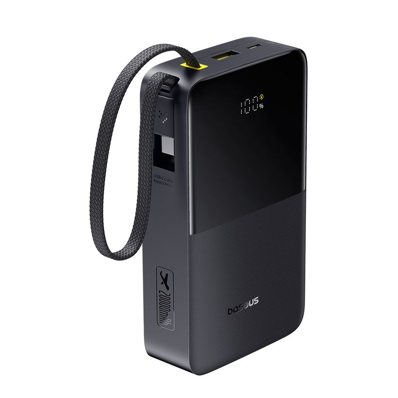 Batería externa Baseus Bipow 2 Pro 20000 mAh Negro Frontal-oblicuo con cable integrado