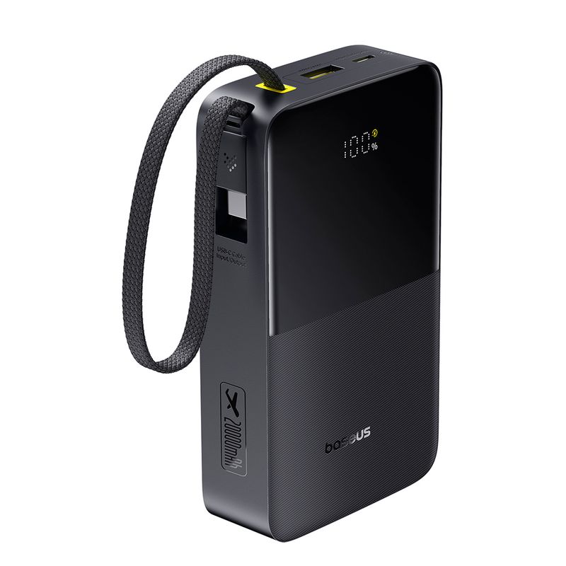 Batería externa Baseus Bipow 2 Pro 20000 mAh Negro Frontal-oblicuo con cable integrado