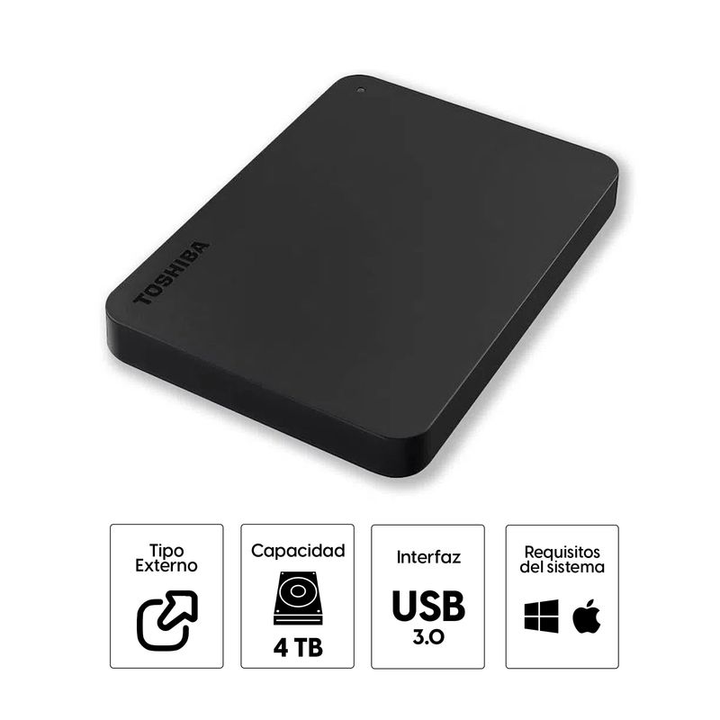 Disco duro externo 4TB Toshiba con usb 3.0, especificaciones