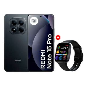 Celular Redmi Note 15 Pro 4G 256GB 8GB RAM, cámara 200MP y frontal 32MP, pantalla 6.7”, negro + Smartwatch Roadtrip S4 Lite 1.83”