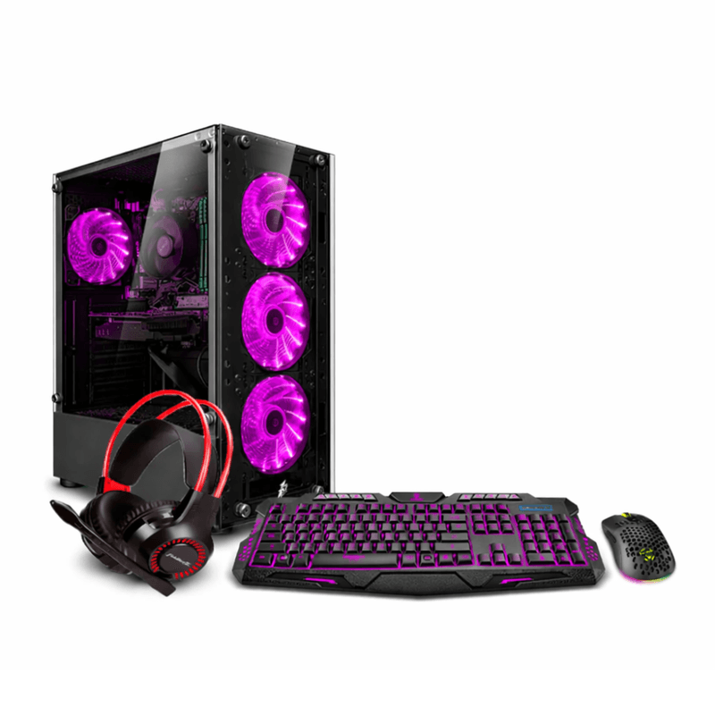 pc armada draco pink intel core i7 10700f 500gb ssd 32gb ram monitor 24 pulgadas curvo rosa vista frontal setup gamer