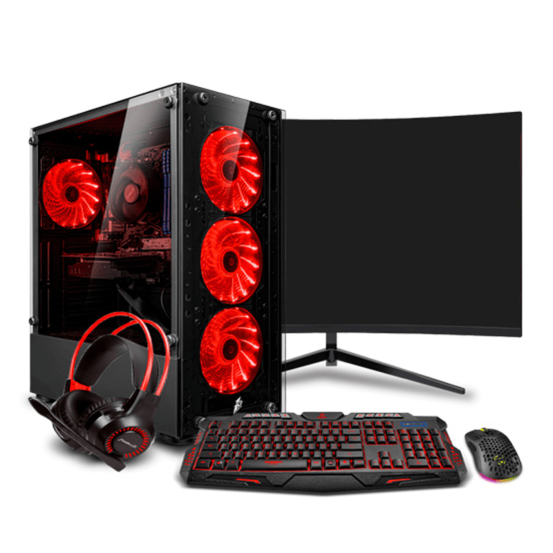 pc gamer draco red intel core i7 10700f 16gb ram 500gb ssd monitor 24 curvo rtx3050 negro frontal setup gamer