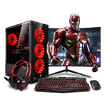 pc gamer draco red intel core i7 10700f 16gb ram 500gb ssd monitor 24 curvo rtx3050 negro frontal setup gamer