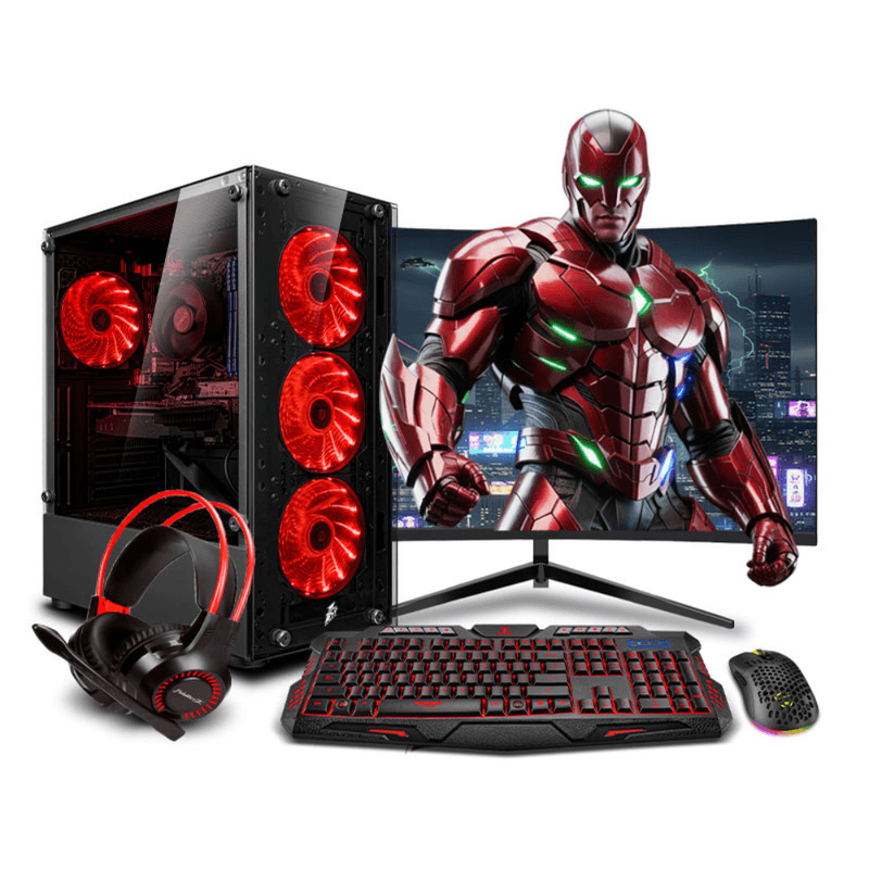 pc gamer draco red intel core i7 10700f 16gb ram 500gb ssd monitor 24 curvo rtx3050 negro frontal setup gamer