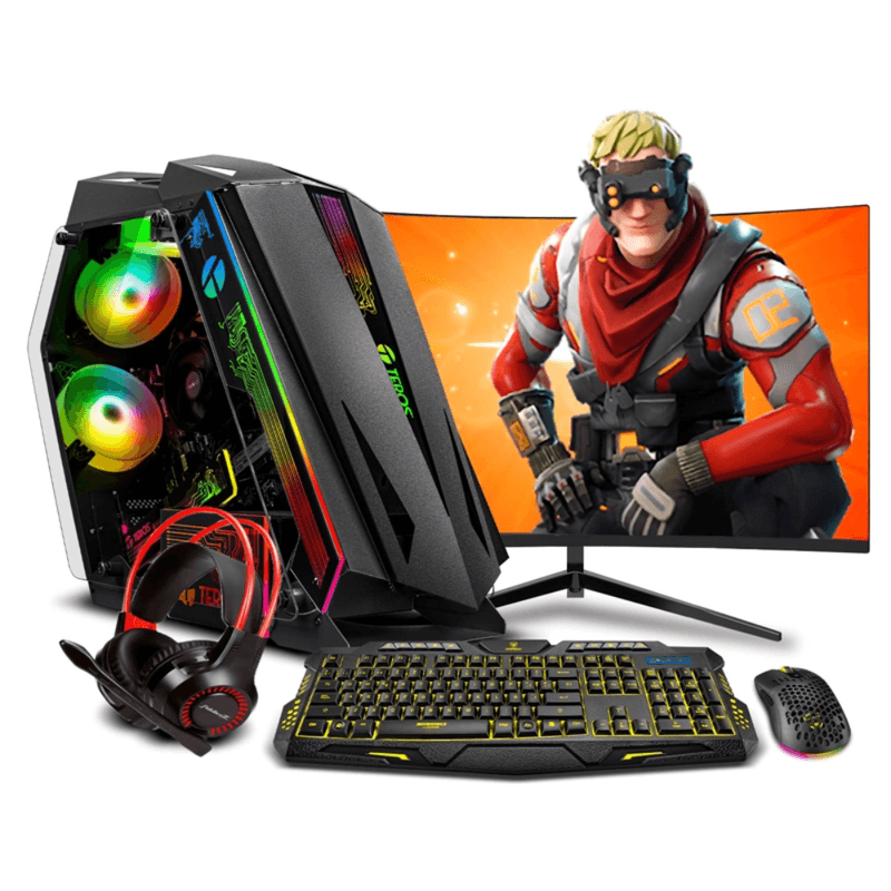 pc gamer ryu rgb plus ryzen 7 5700g 16gb ram 500gb ssd monitor 24 pulgadas curvo negro frontal setup gamer