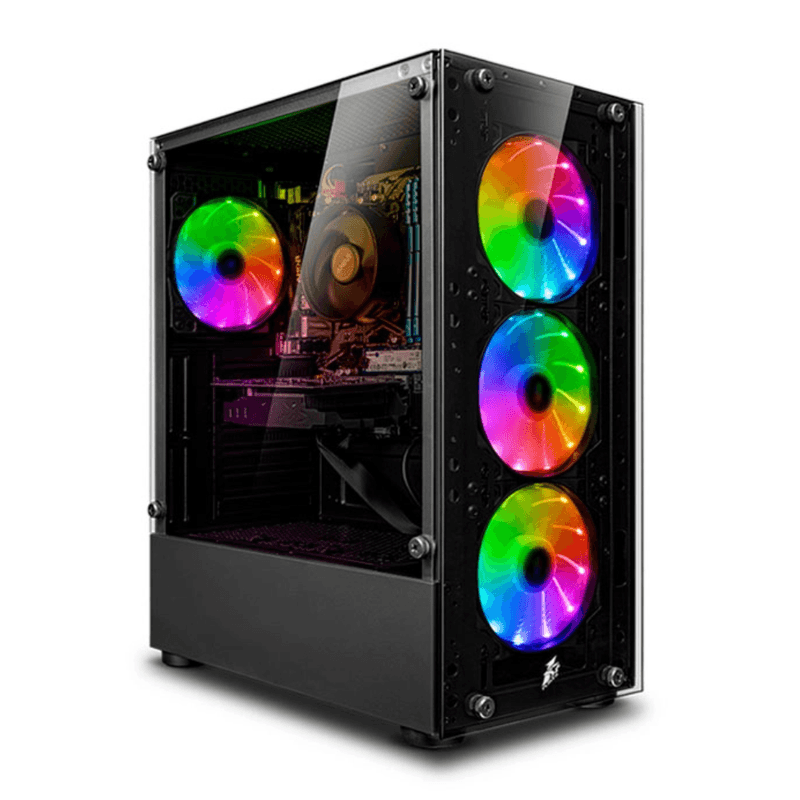 PC Gamer Haku Red Plus Ryzen 5 8600G 16GB RAM 500GB SSD monitor 24 curvo teclado FreeDOS vista frontal escritorio