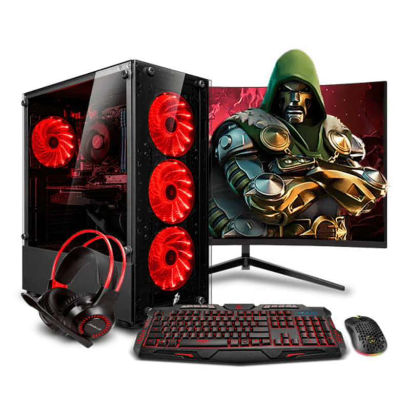 PC Gamer Haku Red Plus Ryzen 5 8600G 16GB RAM 500GB SSD monitor 24 curvo teclado FreeDOS vista frontal escritorioPC Gamer Haku Red Plus Ryzen 5 8600G 16GB RAM 500GB SSD monitor 24 curvo teclado FreeDOS vista frontal escritorio
