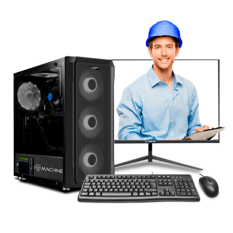 pc armada intel core i7 12700f 500gb ssd 16gb ram monitor 24" ips negro frente oficina profesional