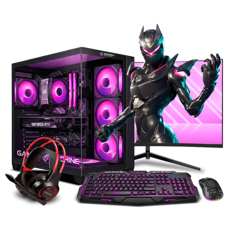 pc gamer draco pink plus intel core i5 14400f 32gb ram 1tb ssd monitor 24" curvo rosa frontal setup gaming