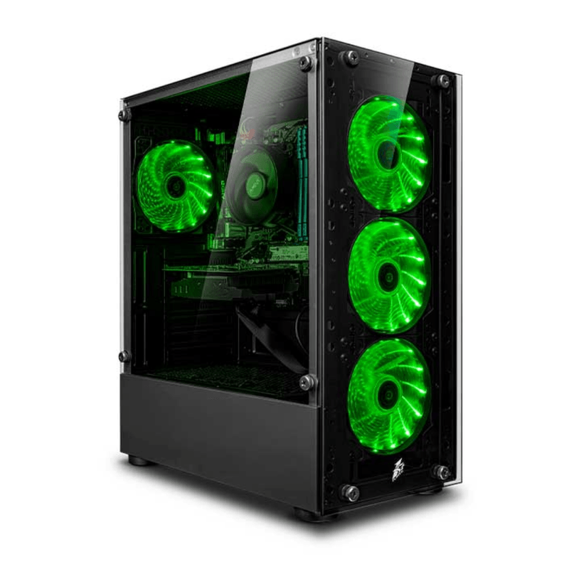 PC Gamer Hydra Green Blue Ryzen 5 9600X 16GB RAM 500GB SSD Monitor 24" curvo RGB azul verde frontal Gaming profesional