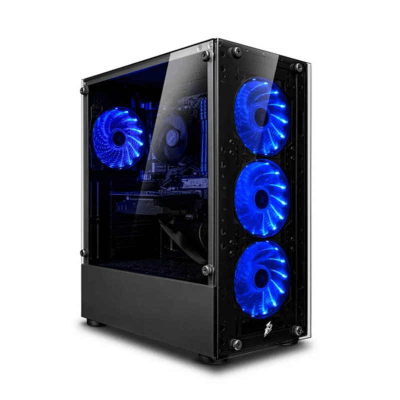 PC gamer Storm Blue Plus Ryzen 7 5700G rendimiento extremo azul frontal gaming setup