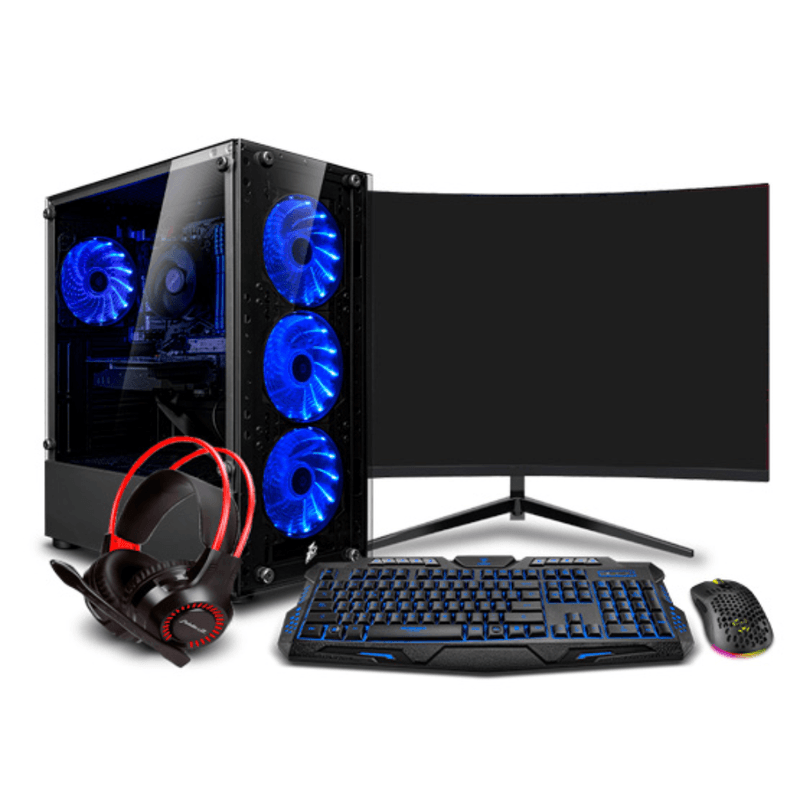 PC gamer Storm Blue Plus Ryzen 7 5700G rendimiento extremo azul frontal gaming setup