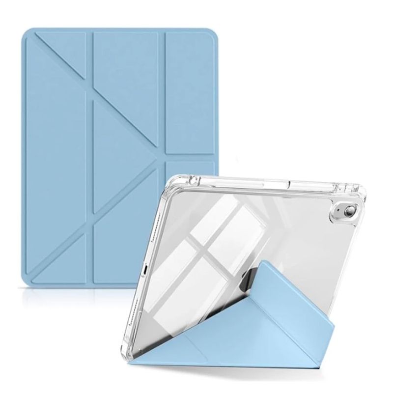 case ipad 10.9 10ma y 11va gen portapencil plegado origami celeste frontal escritorio estudio