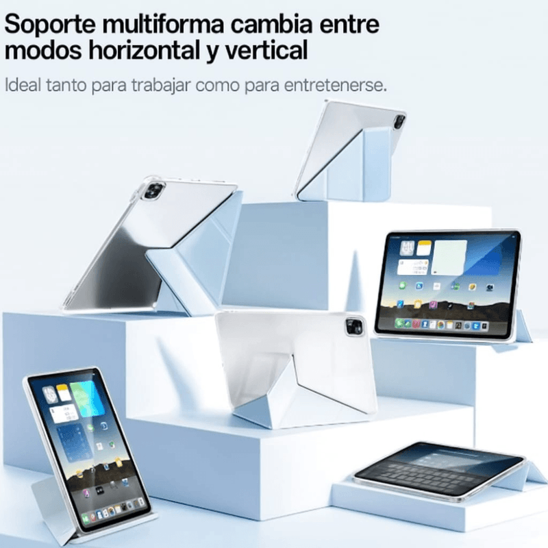 case ipad 10.9 10ma y 11va gen portapencil plegado origami celeste frontal escritorio estudio