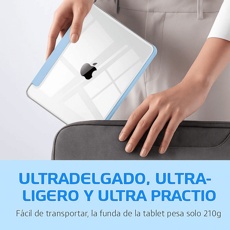 case ipad 10.9 10ma y 11va gen portapencil plegado origami celeste frontal escritorio estudio