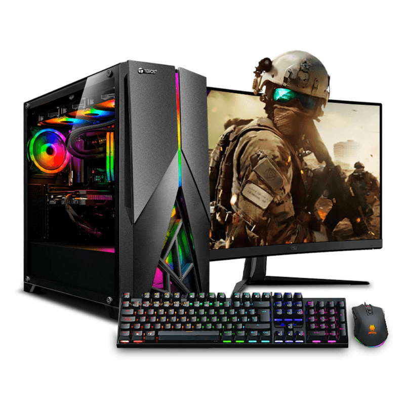 pc gamer view green intel core i9 12900KF 32GB DDR4 1TB SSD monitor 27" plano negro frontal uso gamer profesional
