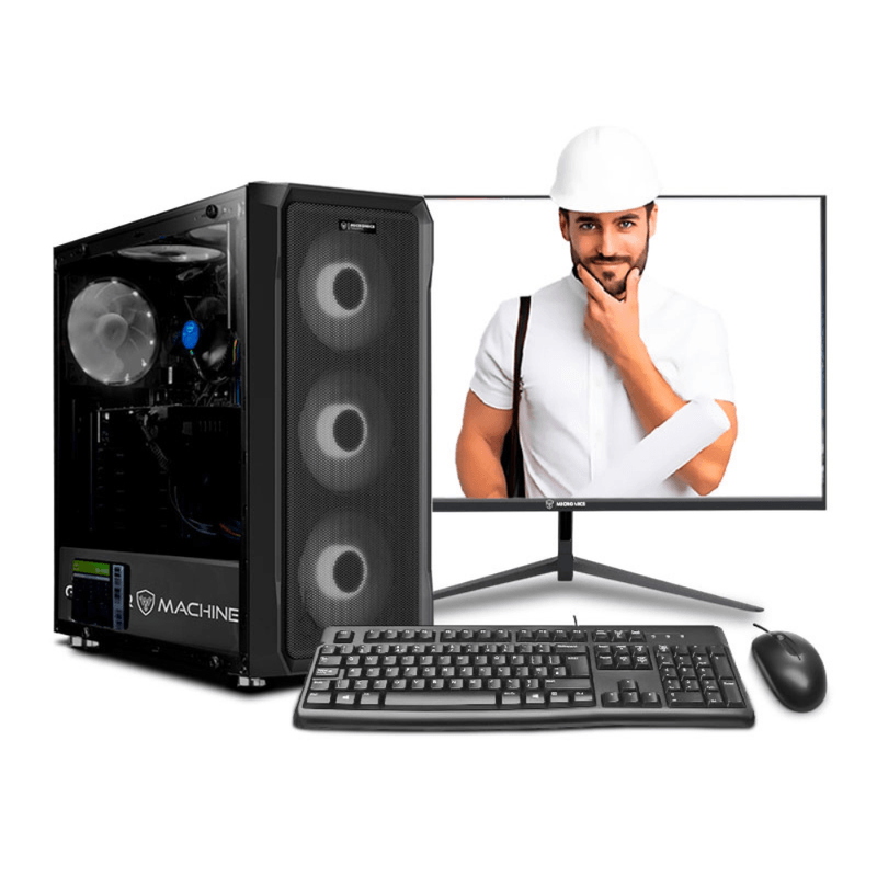 pc armada intel core i7 12700f 500gb ssd 16gb ram case de torre 24 ips monitor + teclado vista frontal uso profesional